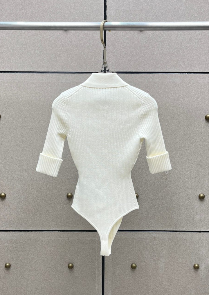 Éliana Wool Knit Polo Bodysuit & Skirt Set