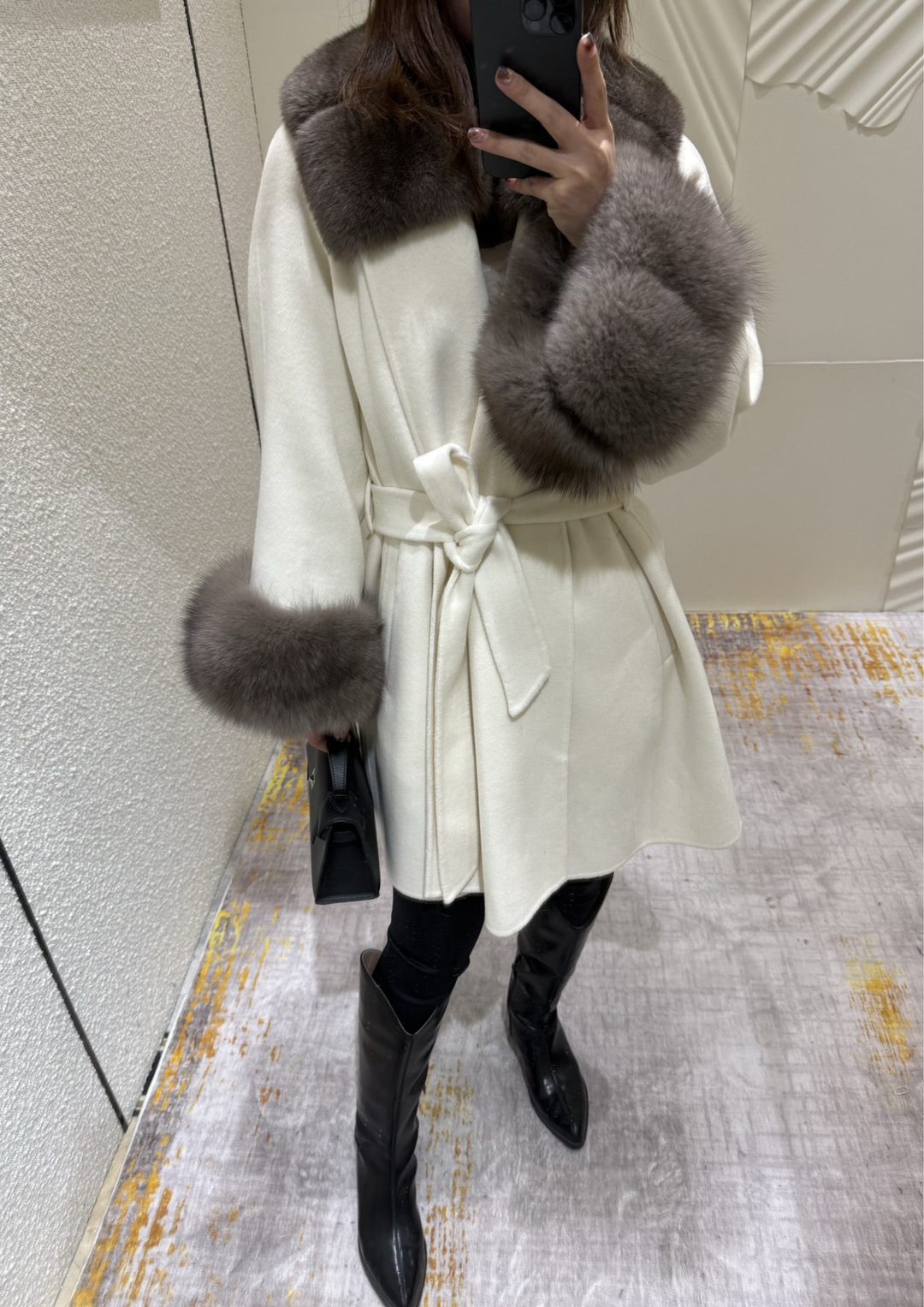 Gia Cashmere Mink Fur Cuffs Mini Coat