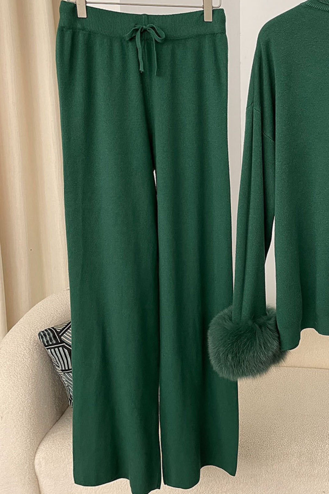 Ivy Real Fox Fur Turtleneck Knit Lounge Set