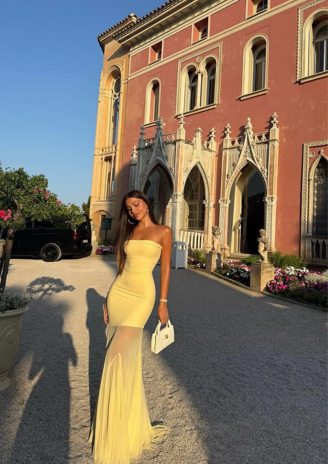 Aurora Veil Strapless Maxi Dress