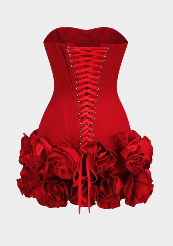 Rosette Lace Up Corset Mini Dress