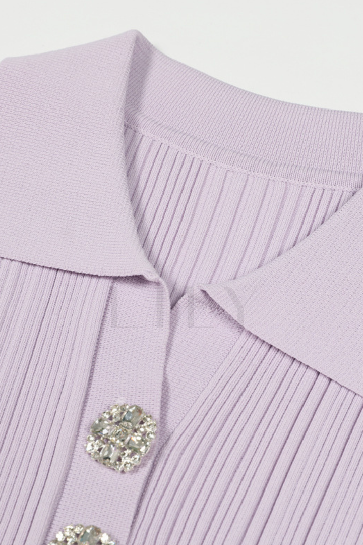 Chérie Knit Crystal Button Pleated Mini Dress