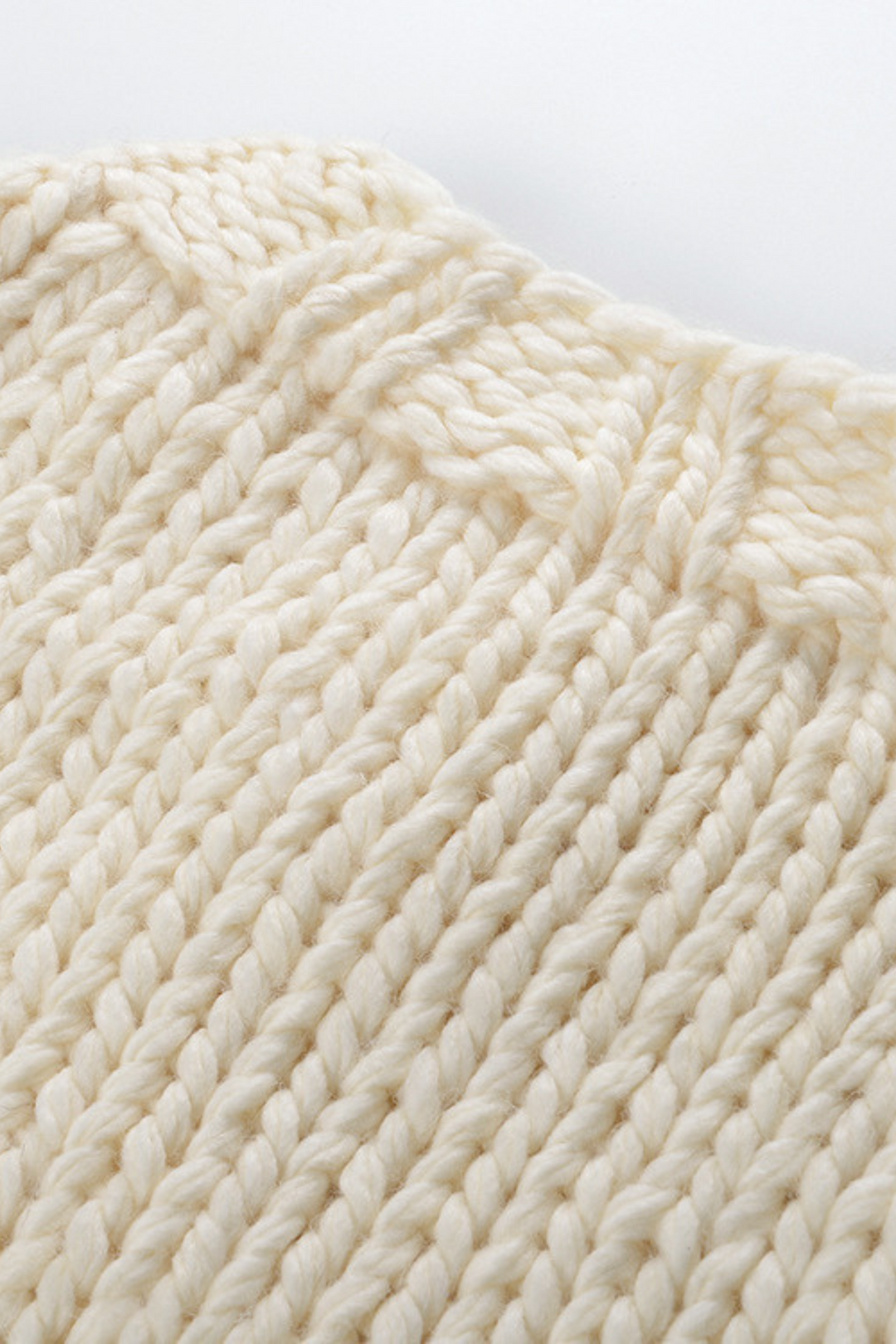 Ivory Cloud Soft Wool Round Neck Chunky Sweater Top