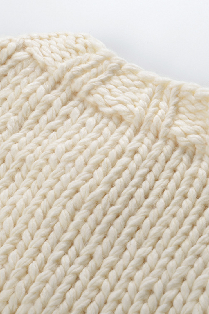 Ivory Cloud Soft Wool Round Neck Chunky Sweater Top