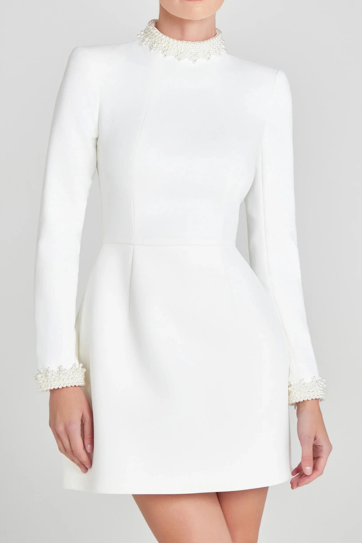 Pearl Beads Elegance High Neck Mini Dress