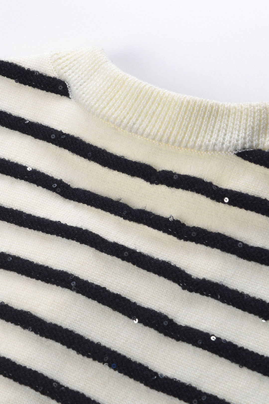 Sequin Contrast Striped Round Neck Viscose Cardigan