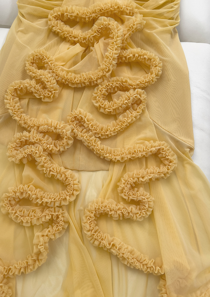 Golden Petal Ruched Maxi