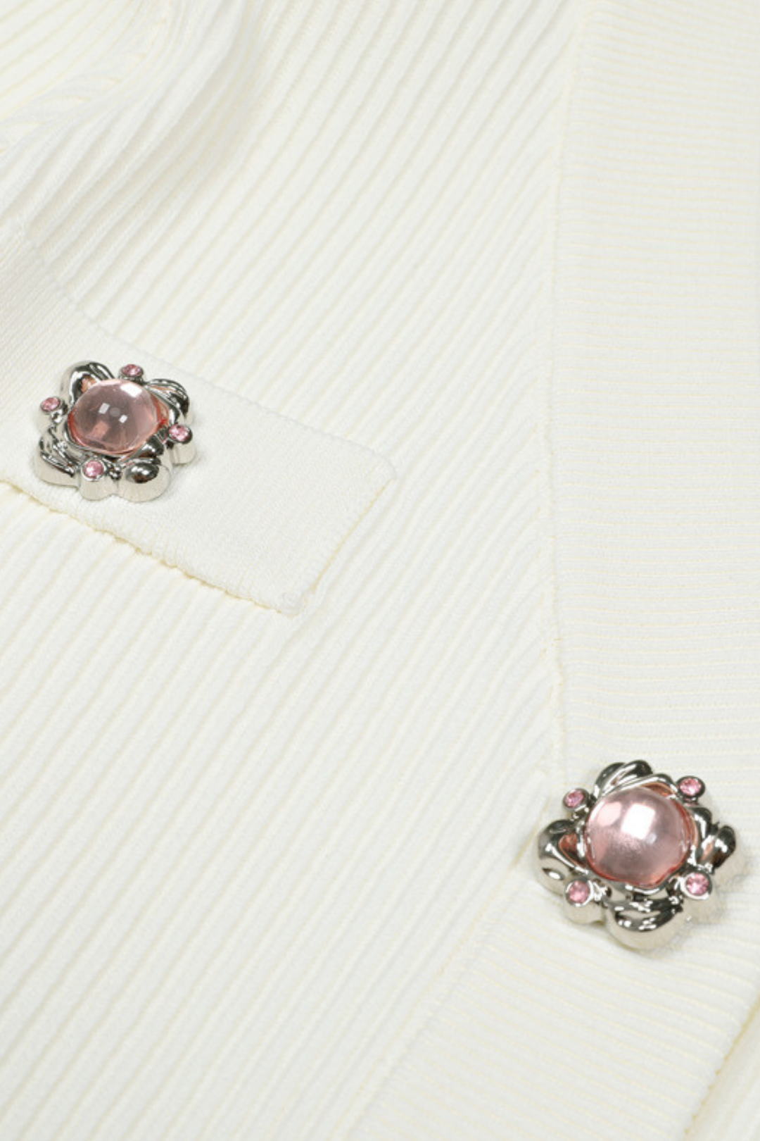 Gem Button Ribbed Knit Cardigan