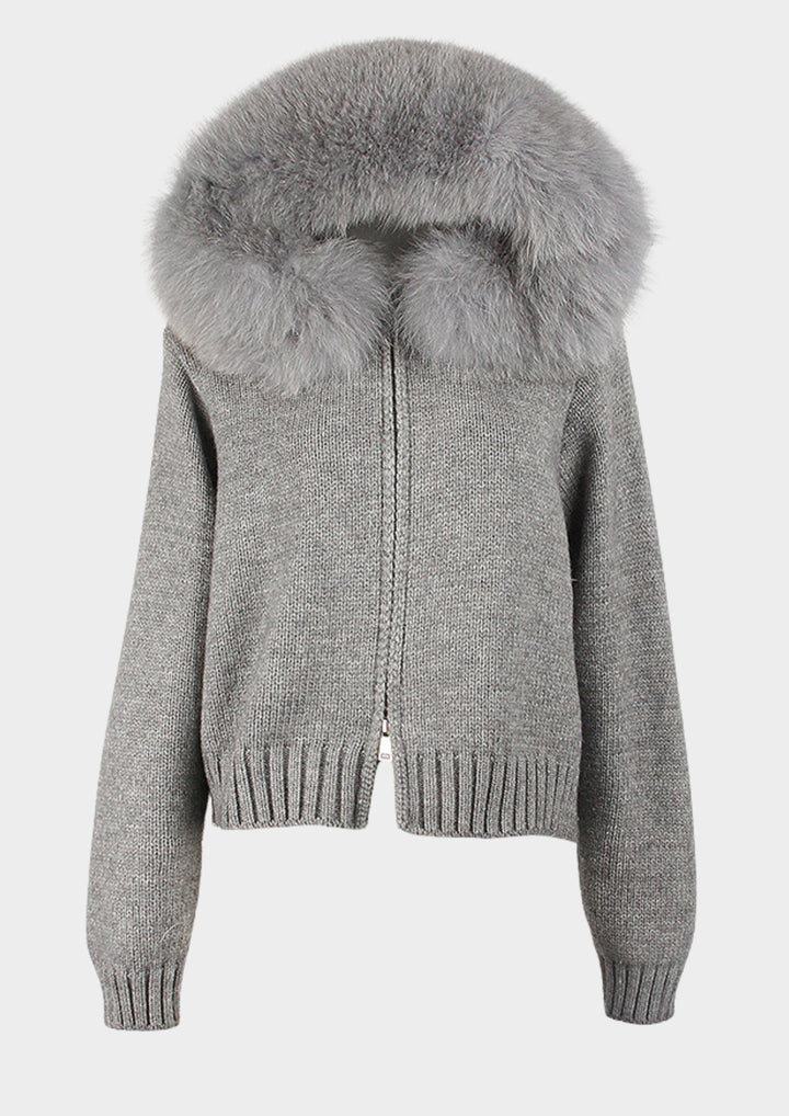 Large Fur Collar Hooded Zipper  Jacket Top