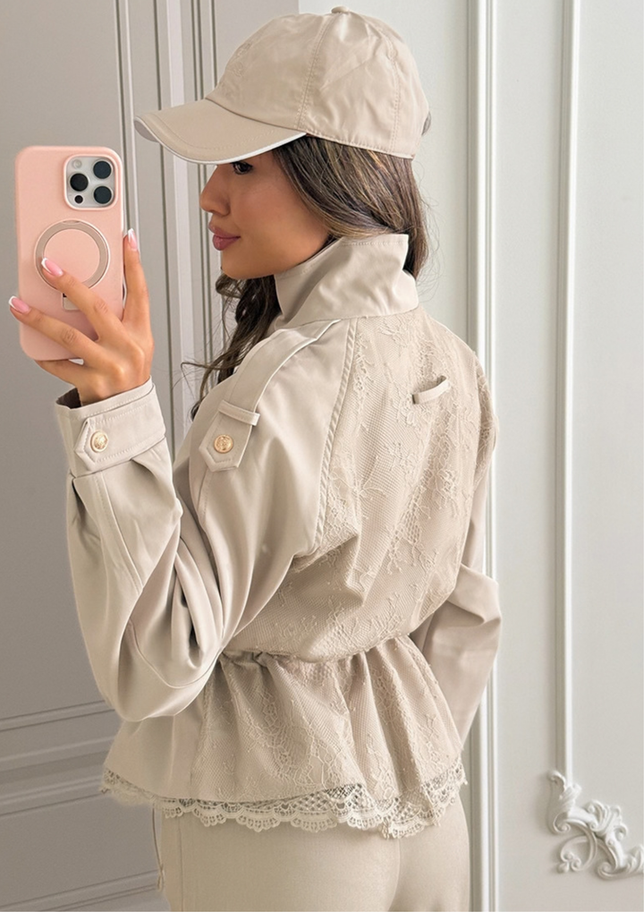 Elara Lace-Trim Utility Jacket
