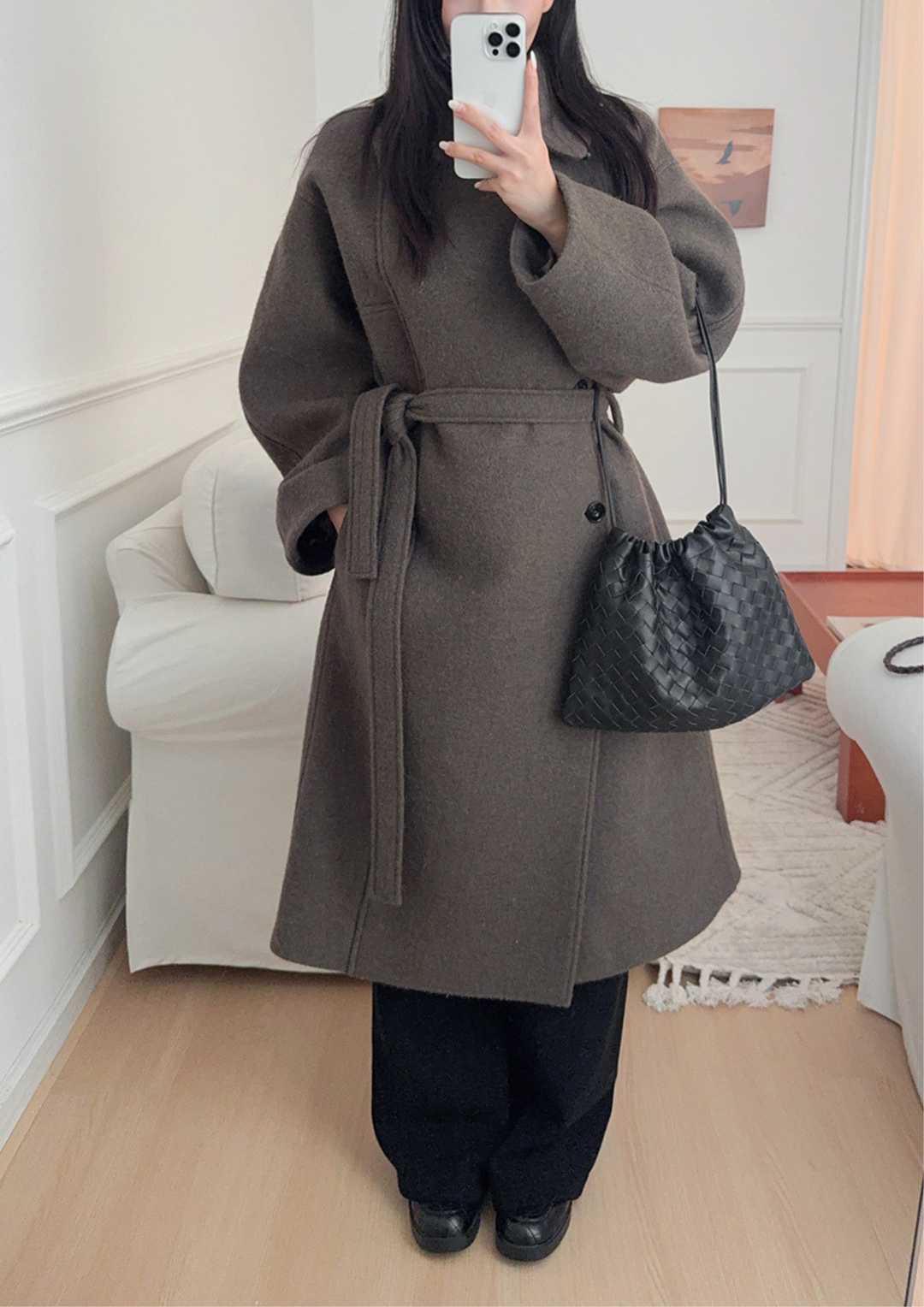 Belted Long Knit Coat