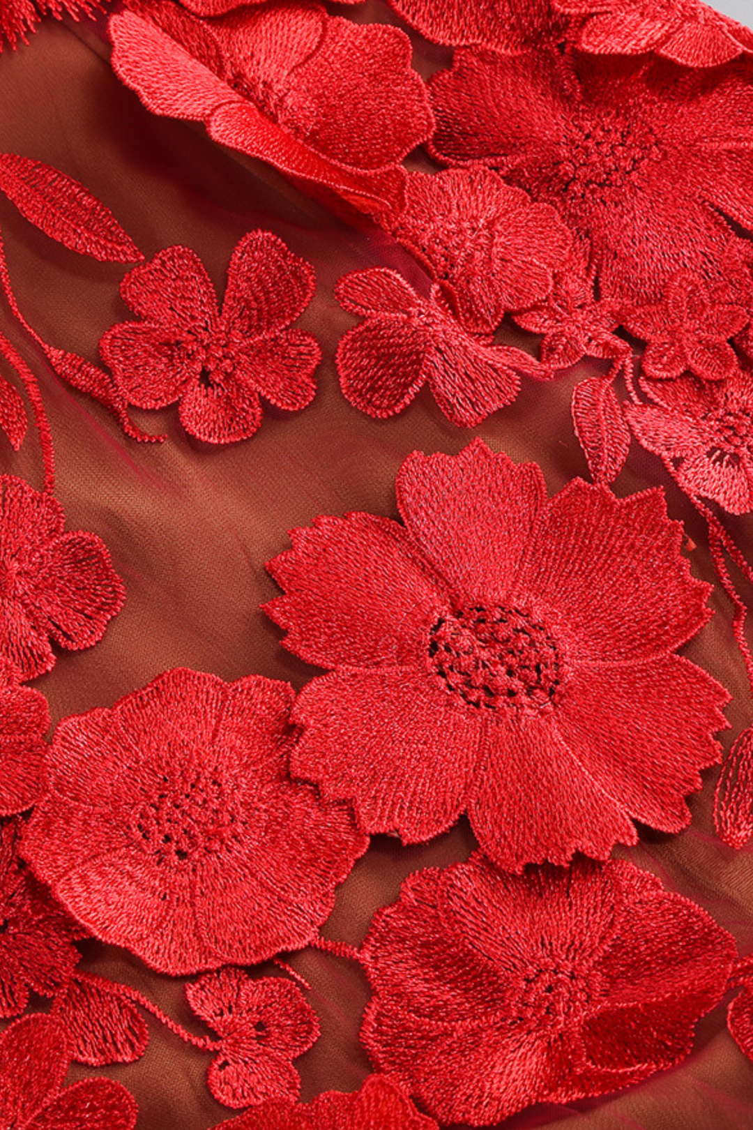 Noir Chic Floral Mesh Maxi Strapless Maxi Dress