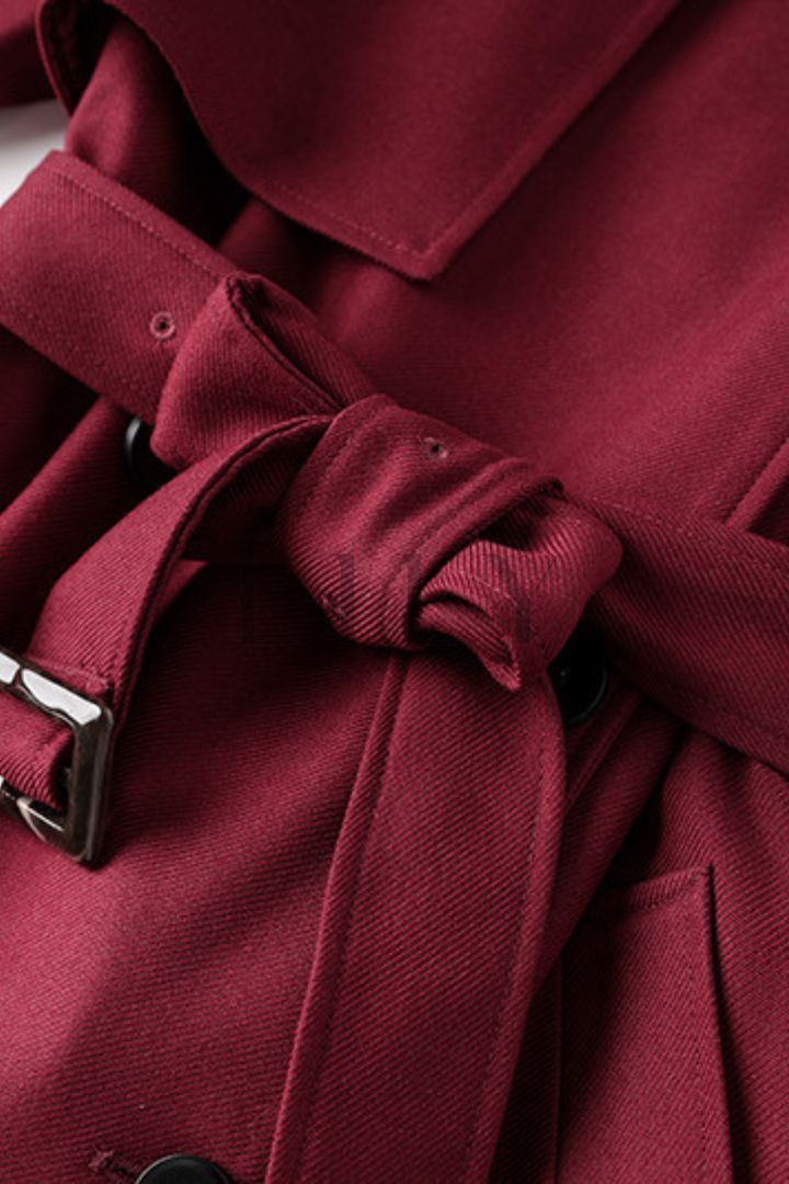 Classic Belted Fall Lapel Collar Adjustable Cuff Long Coat