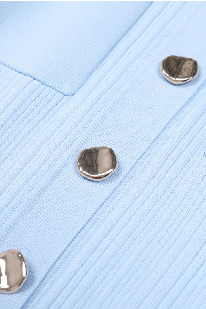 Viscose  Lapel Gold Buttons  Flared Hem Maxi Dress