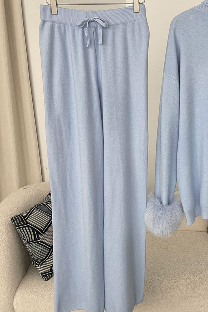 Ivy Real Fox Fur Turtleneck Knit Lounge Set