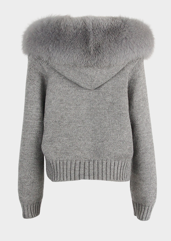 Large Fur Collar Hooded Zipper  Jacket Top