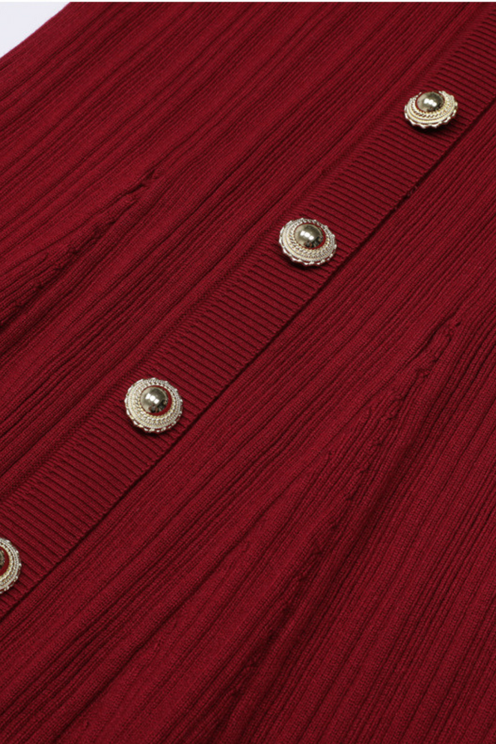 Majestic Knit Contrast Cuffs Sculpted Waist  Maxi Dress