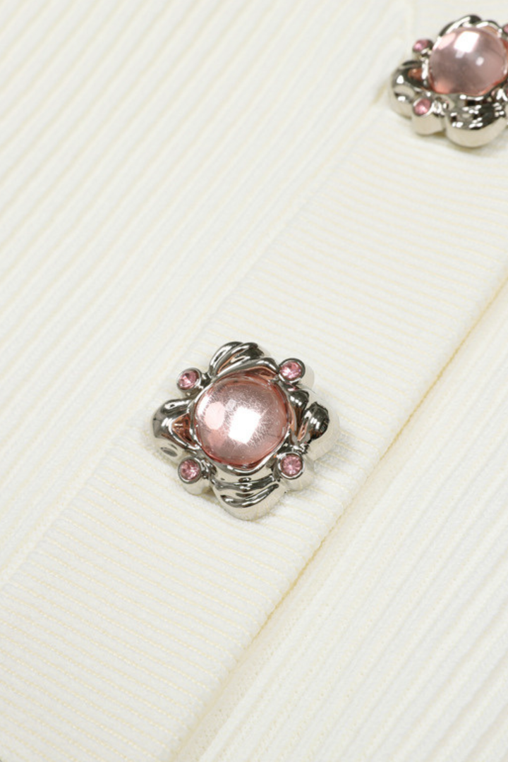 Gem Button Ribbed Knit Cardigan