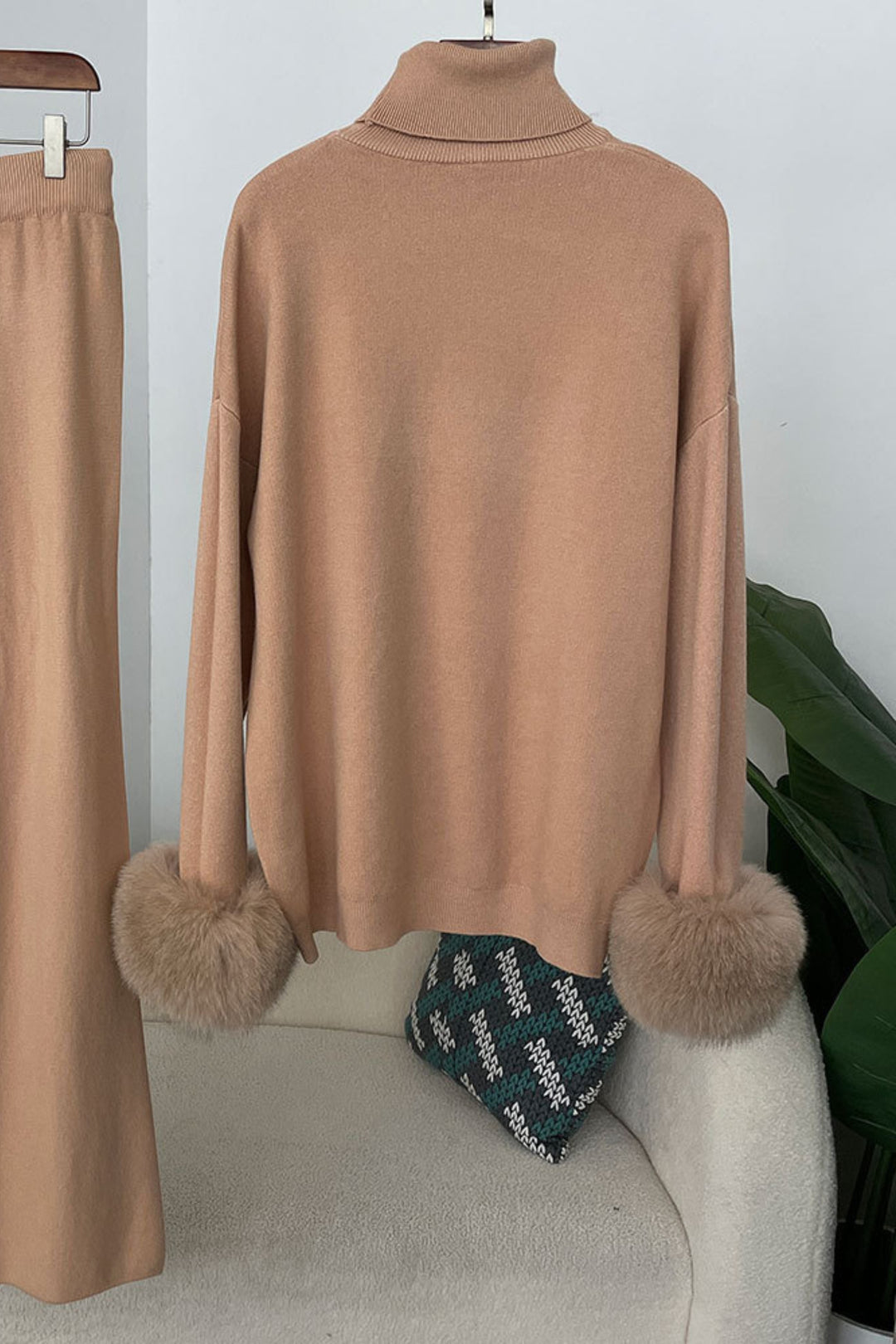 Ivy Real Fox Fur Turtleneck Knit Lounge Set