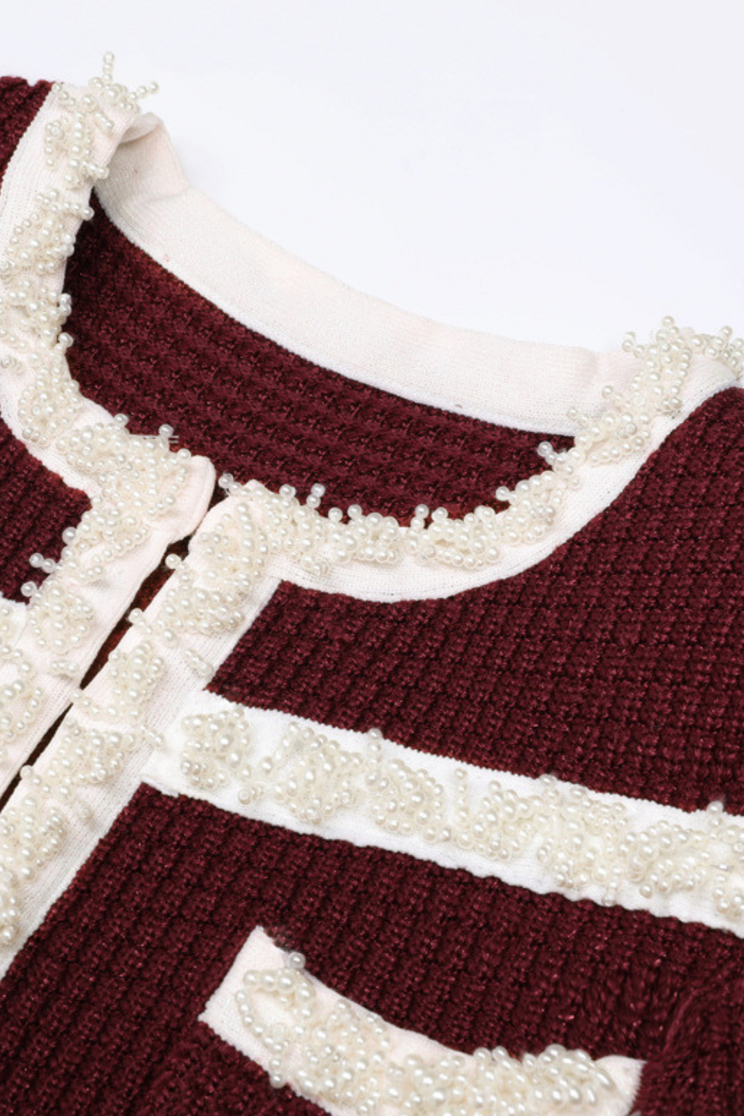 Opulent Pearl Trim Viscose Knit Flare Elegance Maxi Dress