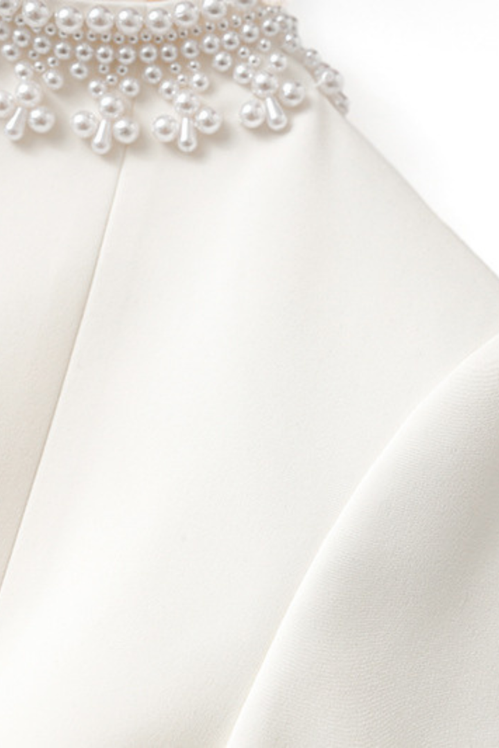 Pearl Beads Elegance High Neck Mini Dress