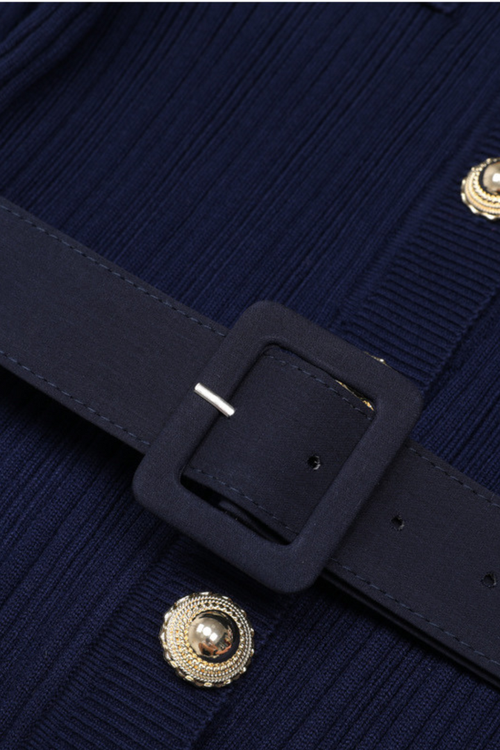 Majestic Knit Contrast Cuffs Sculpted Waist  Maxi Dress