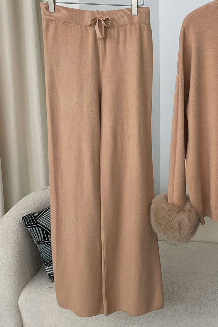 Ivy Real Fox Fur Turtleneck Knit Lounge Set