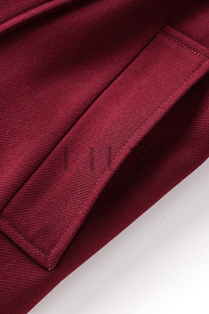 Classic Belted Fall Lapel Collar Adjustable Cuff Long Coat