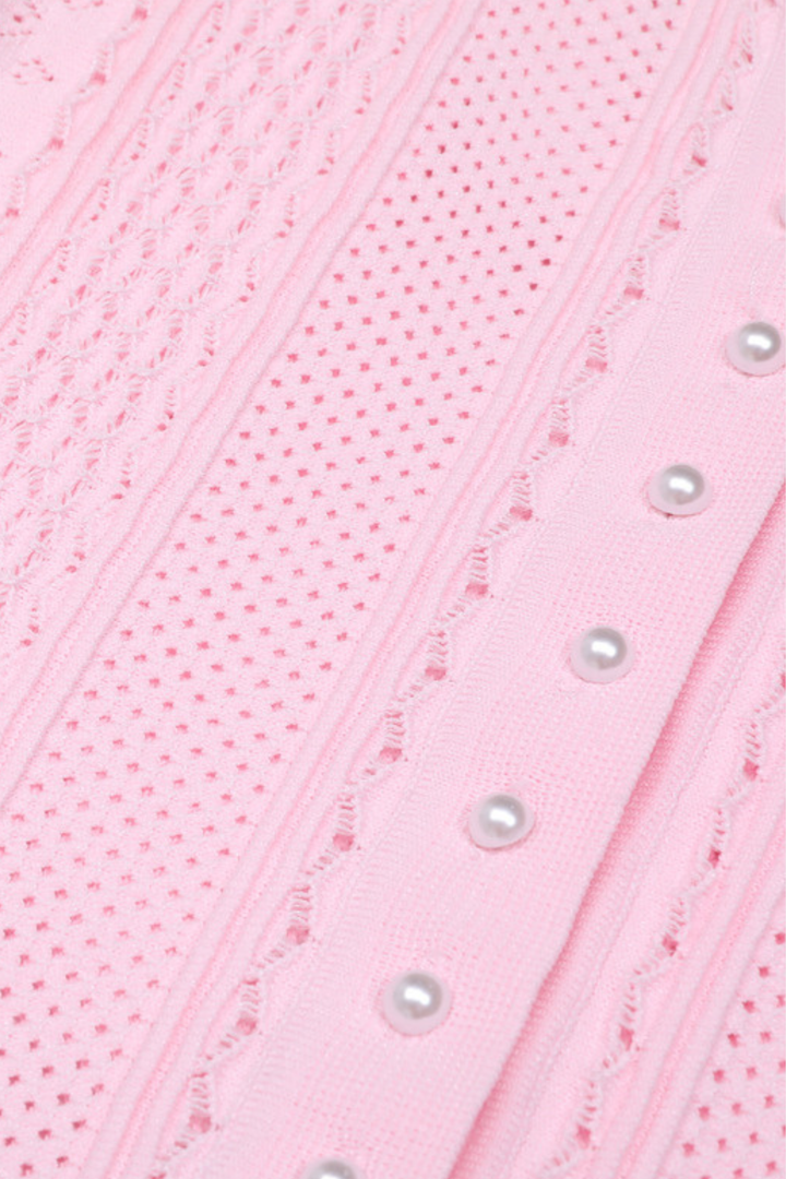 Pearl Luxe Buttoned Textured Knit Maxi Skirt Set