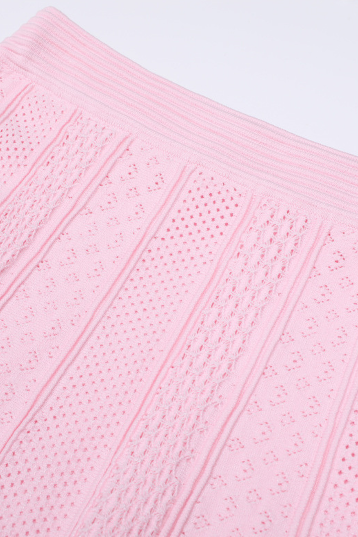 Pearl Luxe Buttoned Textured Knit Maxi Skirt Set