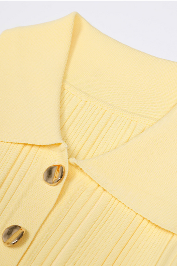 Viscose  Lapel Gold Buttons  Flared Hem Maxi Dress