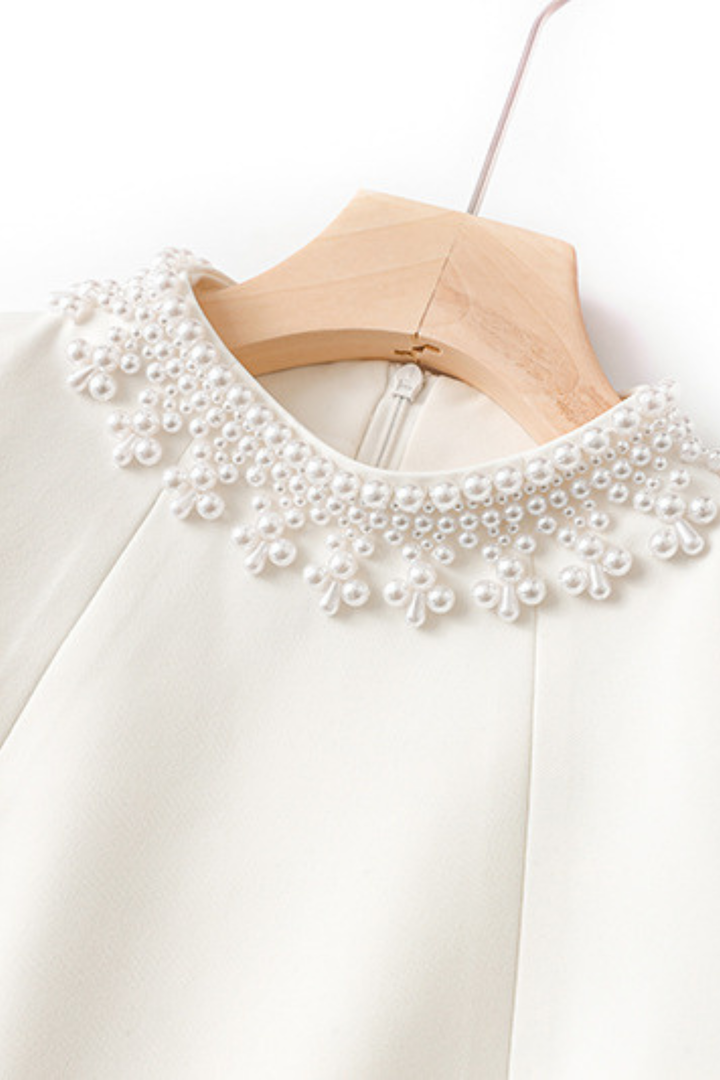 Pearl Beads Elegance High Neck Mini Dress