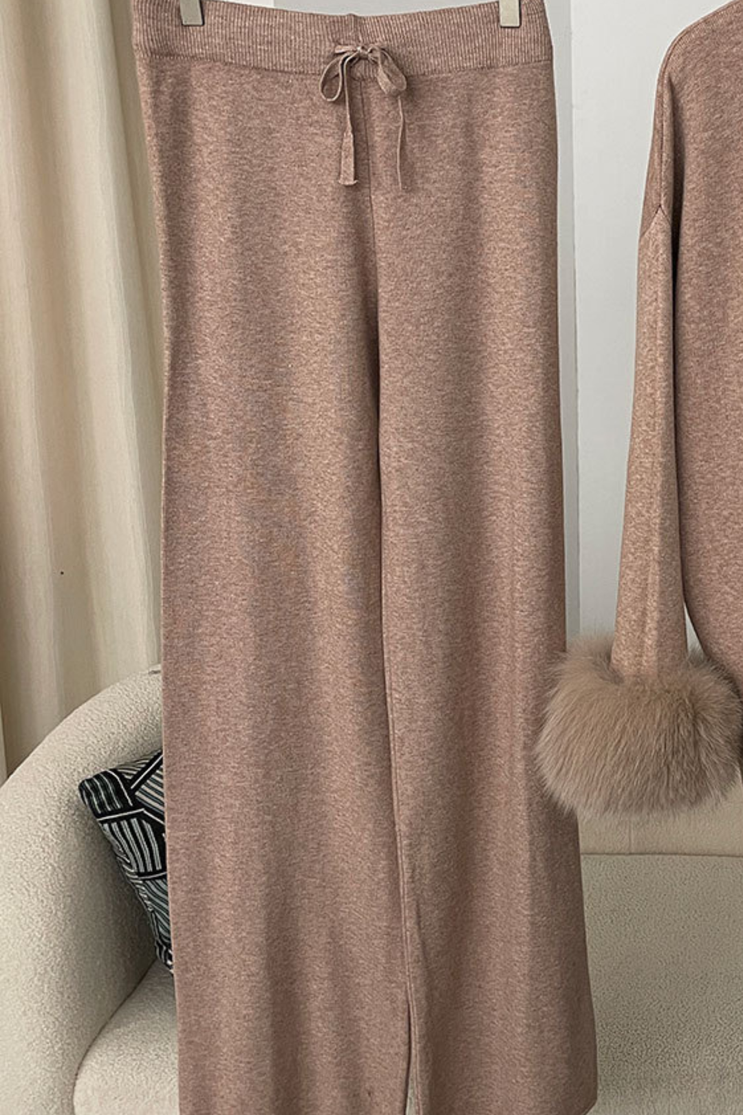 Ivy Real Fox Fur Turtleneck Knit Lounge Set