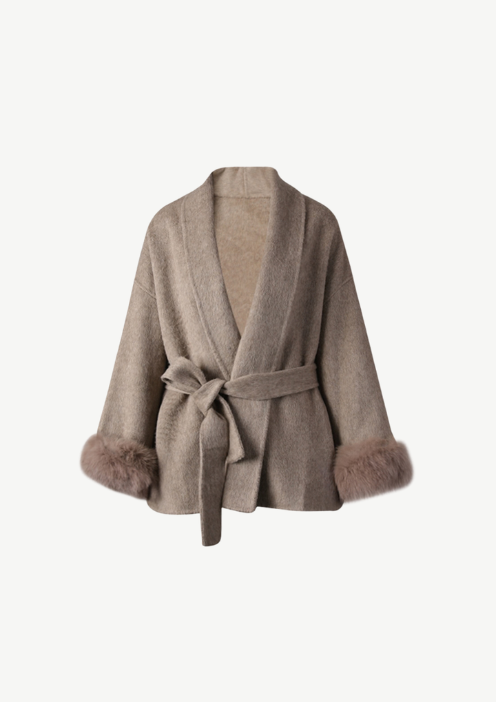 Elodie Fur Cuff Wrap Cardigan Coat