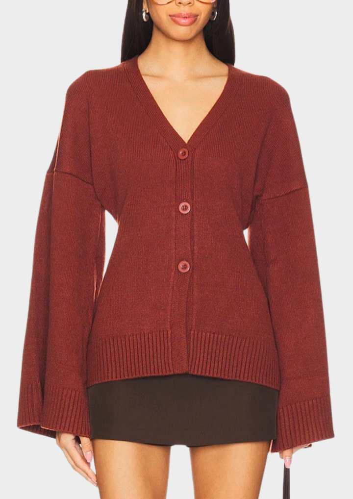 Averlyn  Wide Sleeve Knit Button Cardigan in Brick