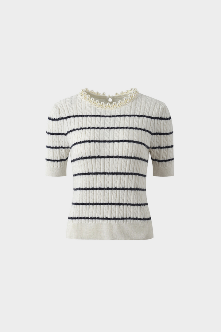 Pearl Striped Jacquard Knit Sweater Top