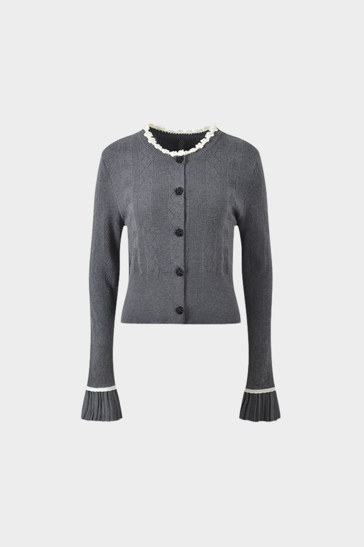 Grey Floral Pearl Knit Camisole Top