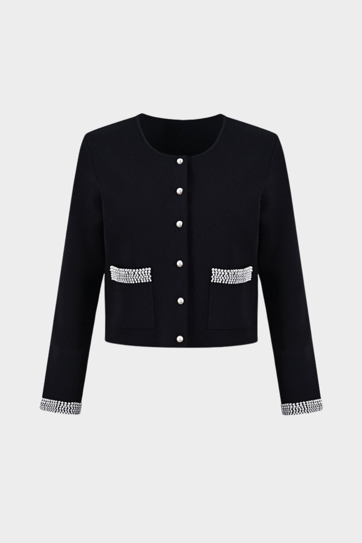Pearl Trim Knit Jacket Top