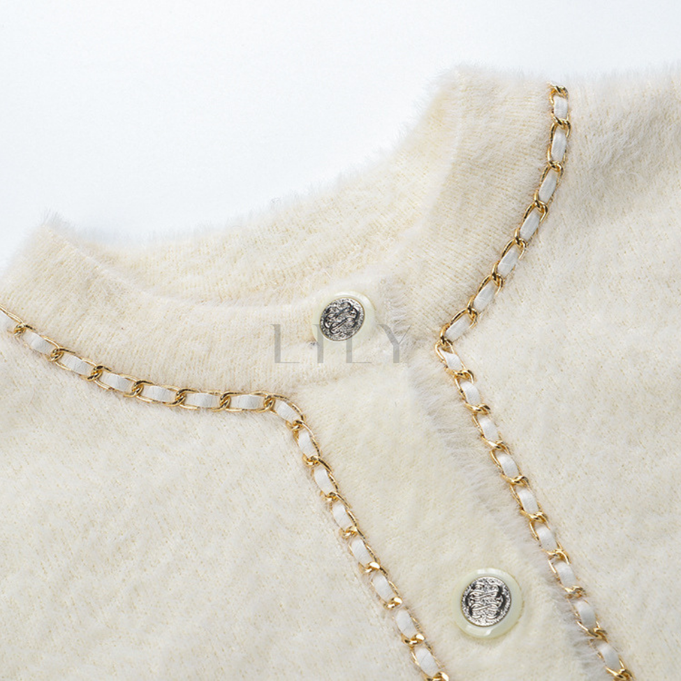 Chain Trim Soft Knit Cardigan Top