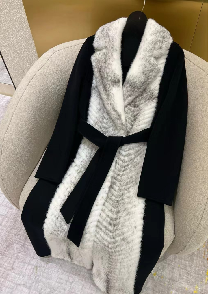 Alexandra Cashmere Fur Mink Belted Coat