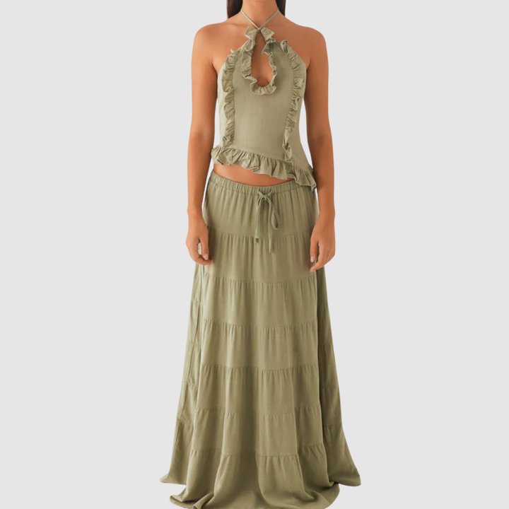 Island Sage Ruffle Halter Neck Set