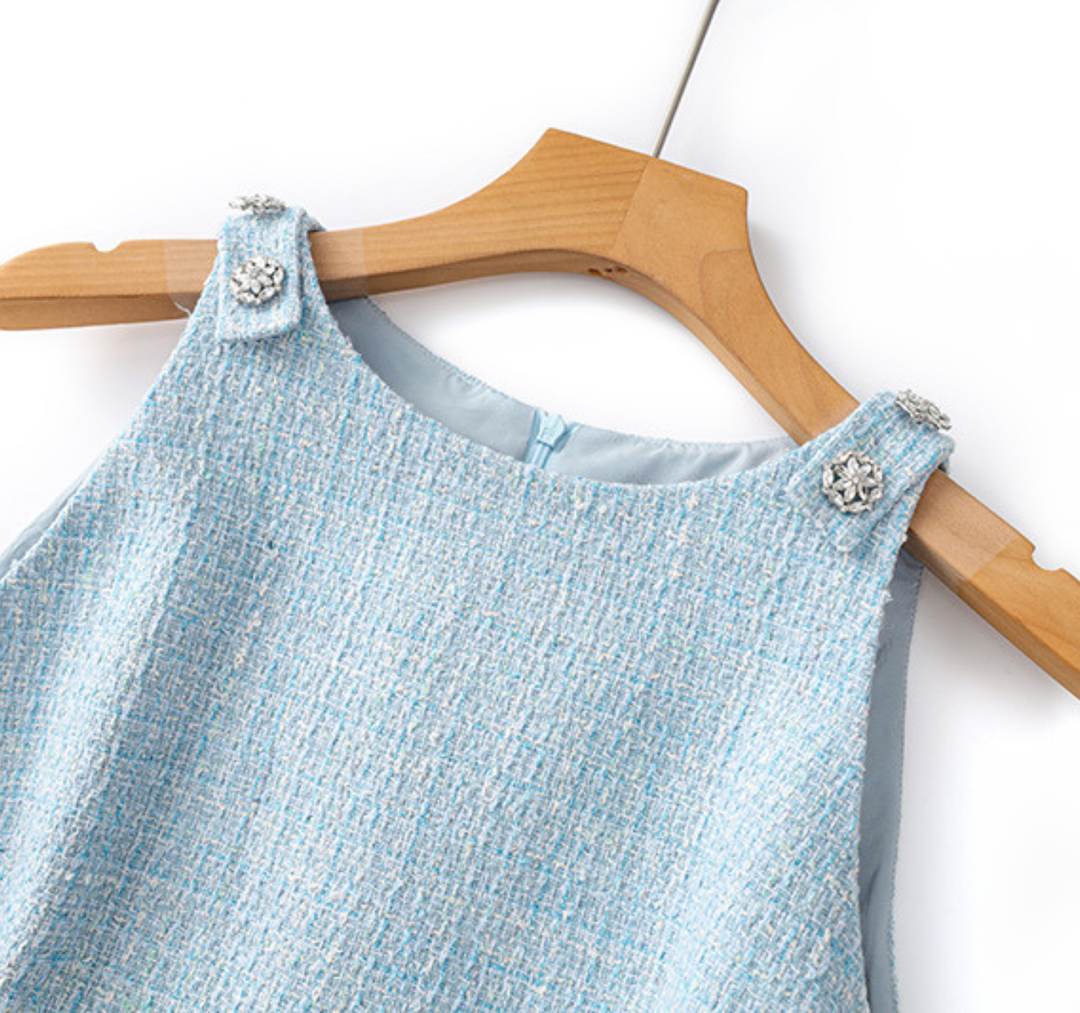 Sky Blue Tweed Shift Dress