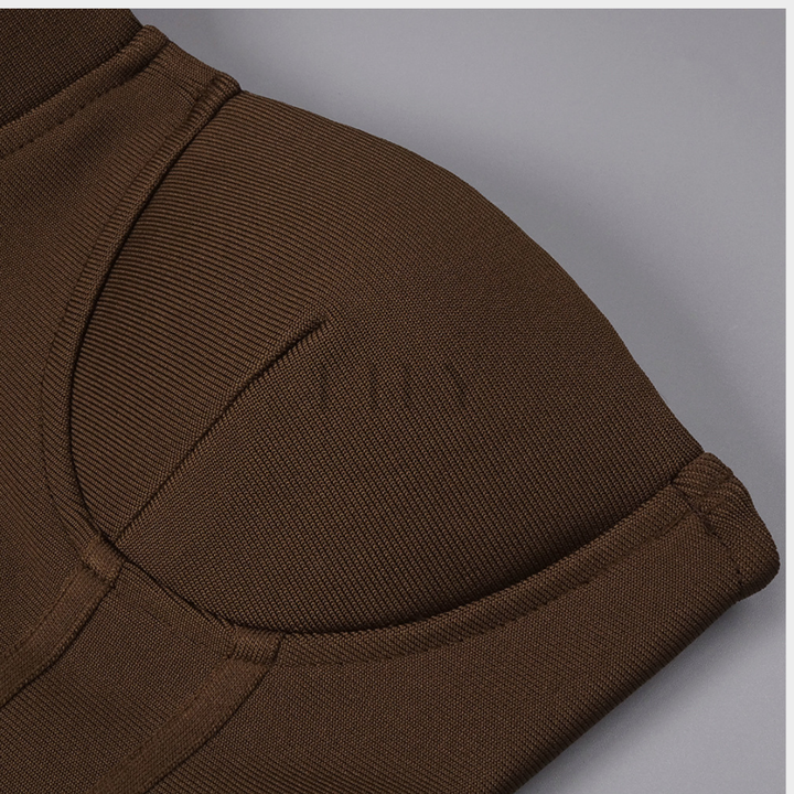 Brown Strapless Back Slit Backless Maxi Dress