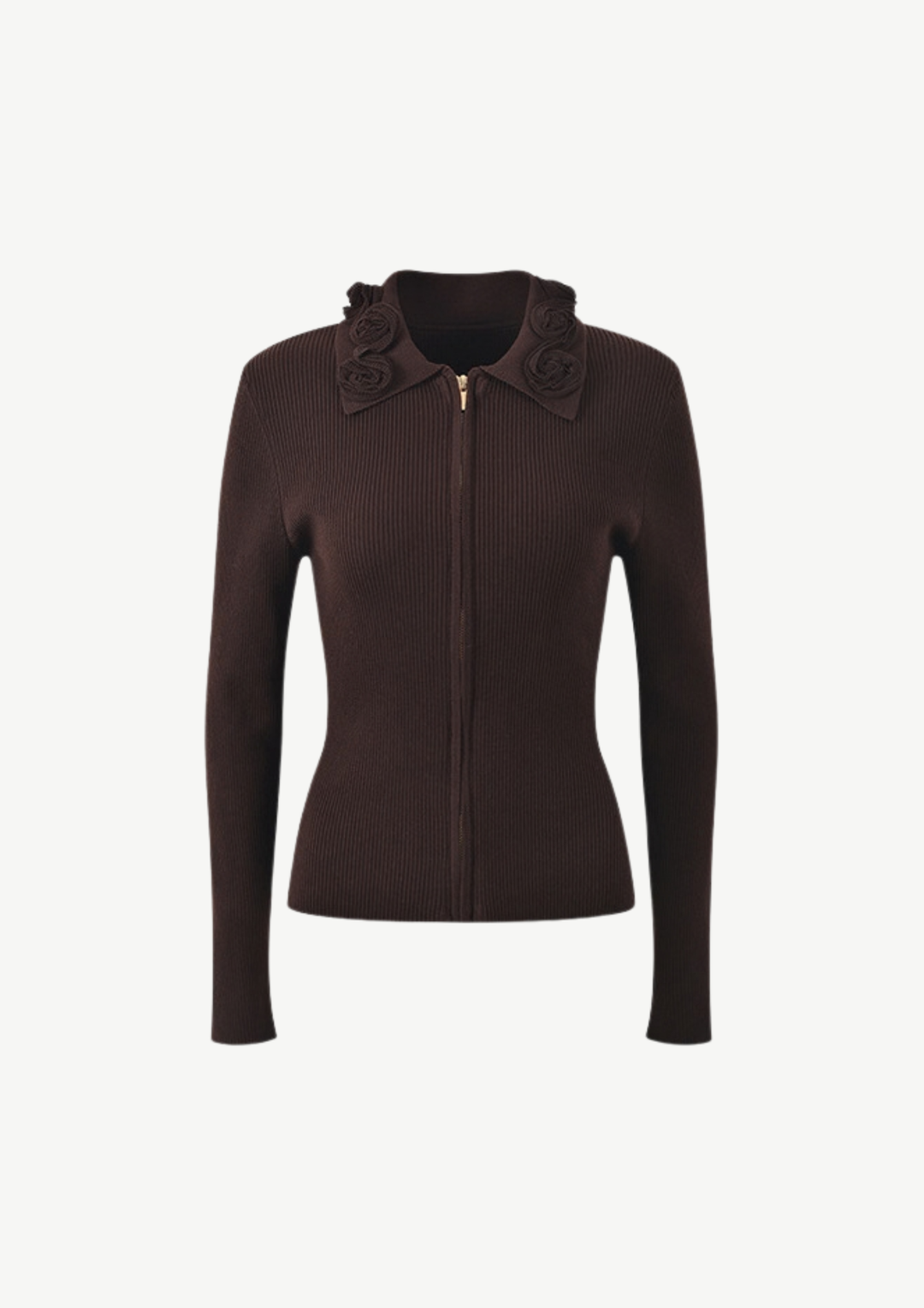 Rosette Collar Zip Cardigan