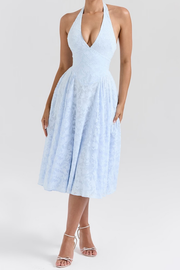 Lily - Elegance Halter Lace Backless Midi Dress