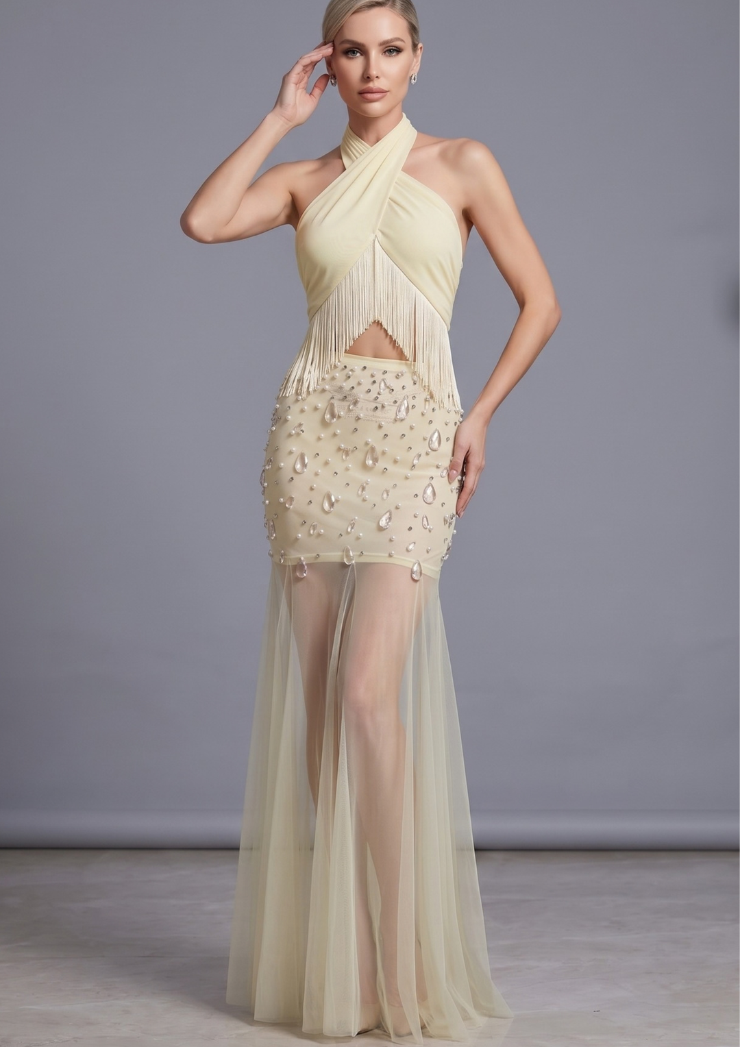 Isadora Fringe Crystal Gown
