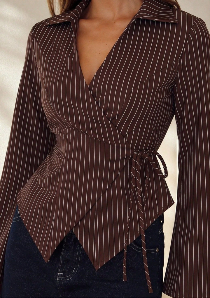 Verona Pinstripe Wrap Blouse