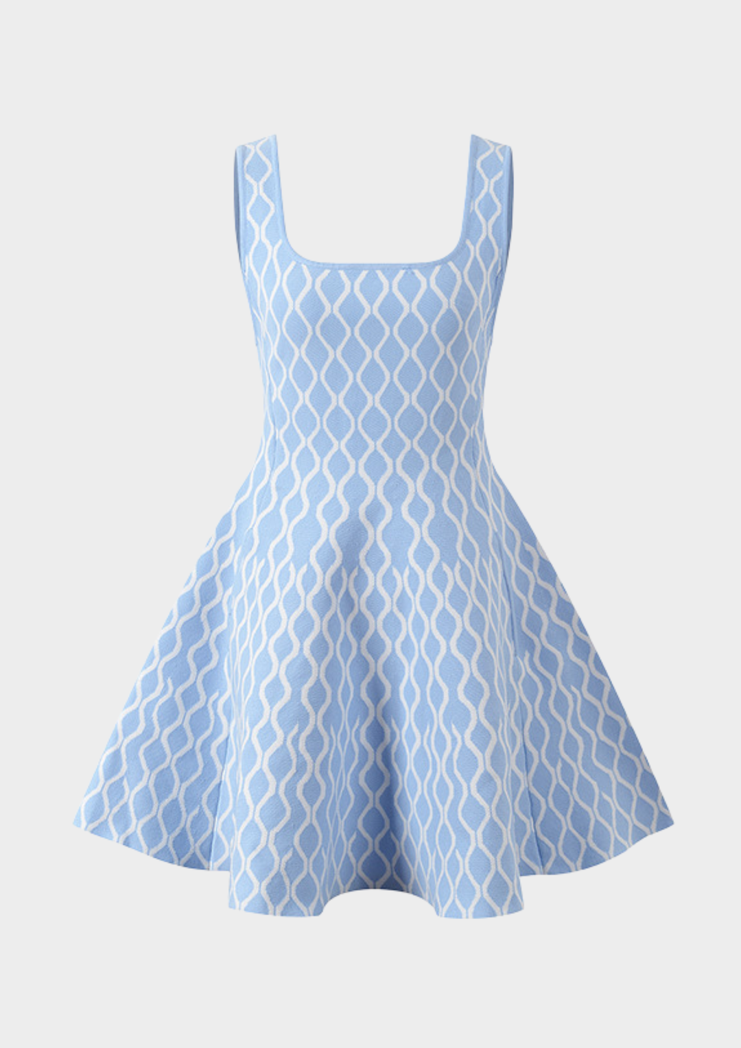 Azure Wave Flare Knit Mini Dress