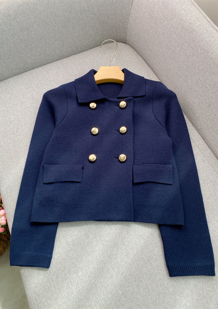 Marina Navy Double Button Knit Jacket Top