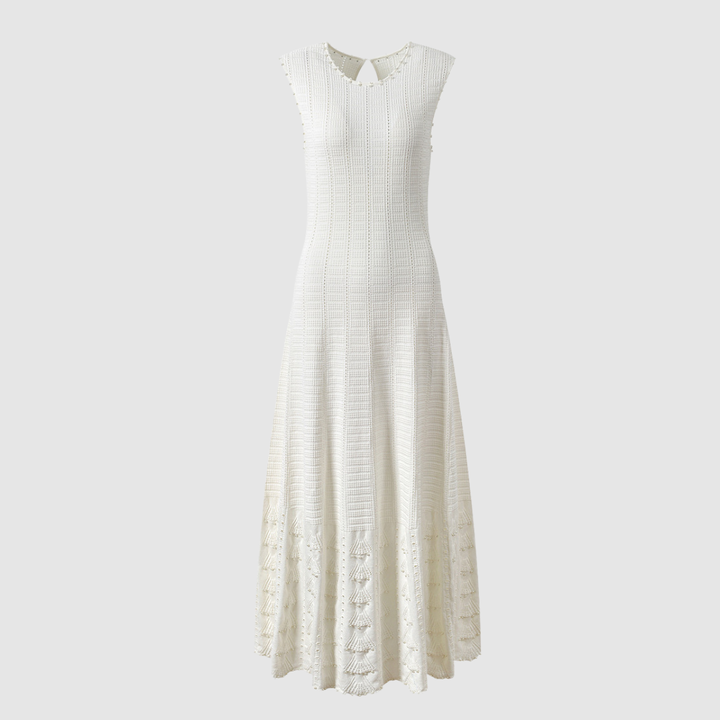 Ivory Pearl Ice  Knit Maxi Dress